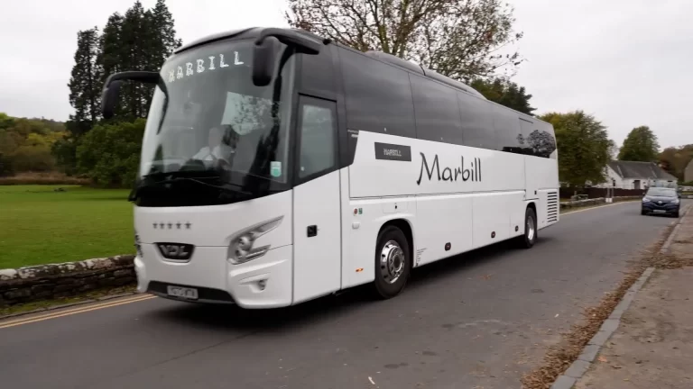 Shot of a coach on a quiet village street