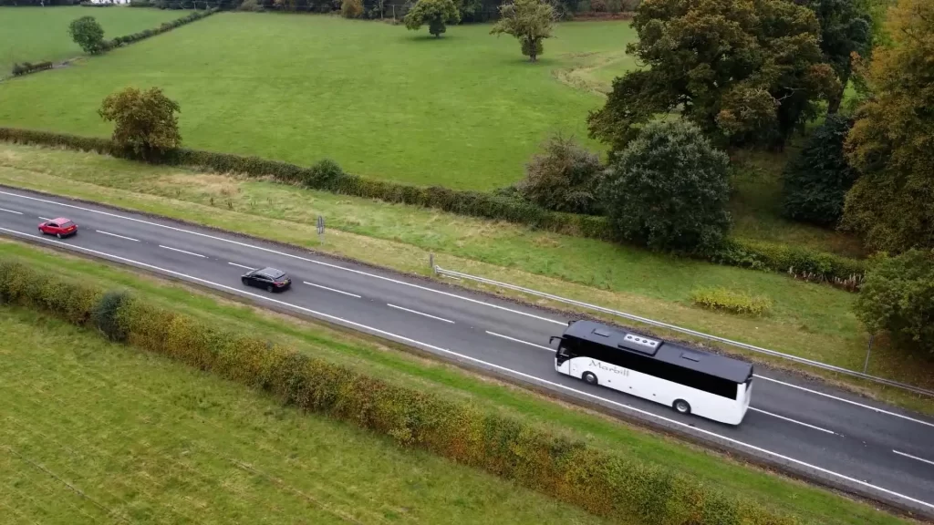 A drone shot of a Marbill coach