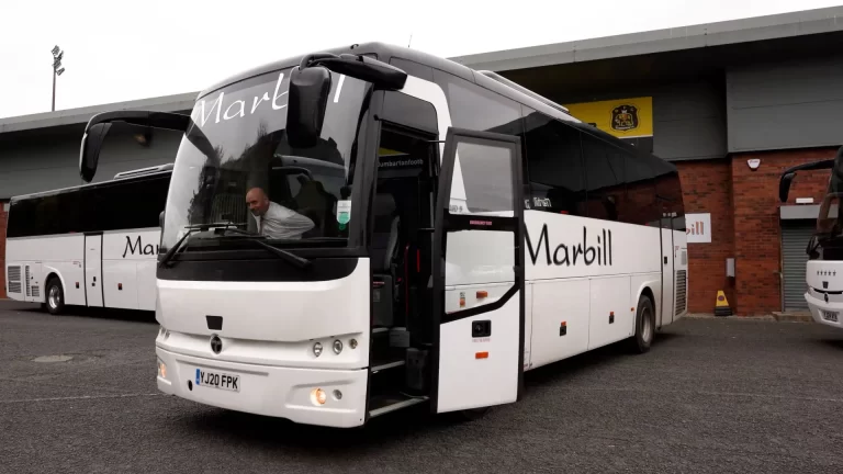 A Marbill coach outside Dumbarton FC's football stadium